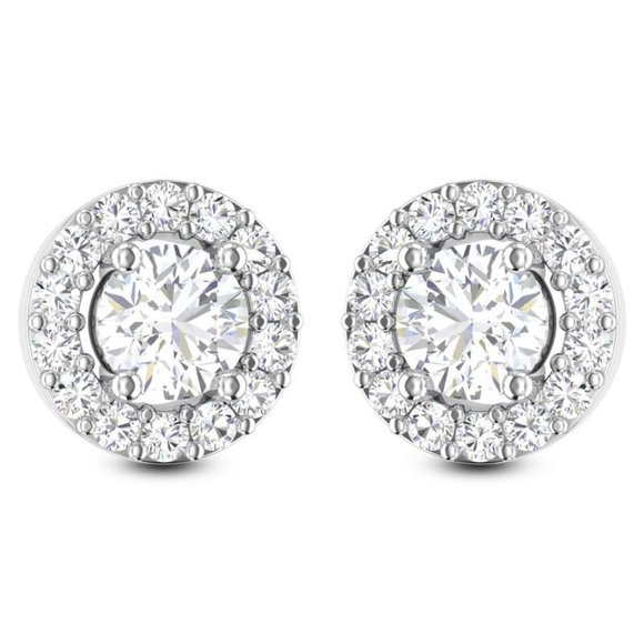 2.0 CTW Round Cut Lab Created Diamond Halo Stud Earrings - Picture 1 of 3